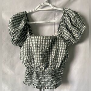NWT Sim & Sam Top Women’s M Puff Sleeve Green White Corset Back Corset Stretch